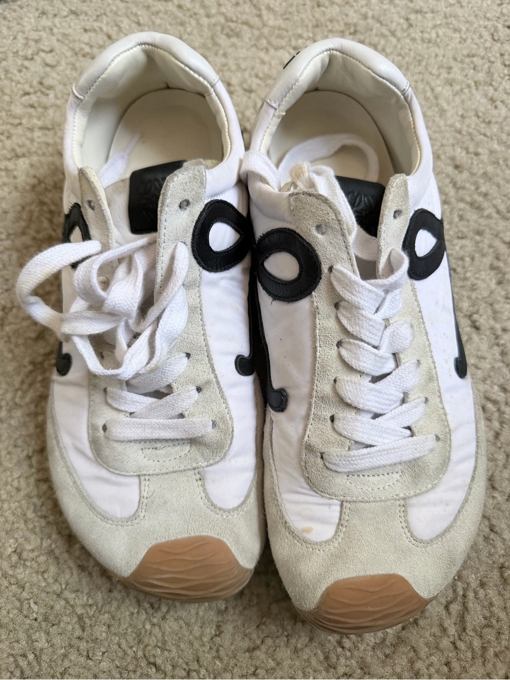 Loewe White Suede & Canvas Sneakers with Black Logo